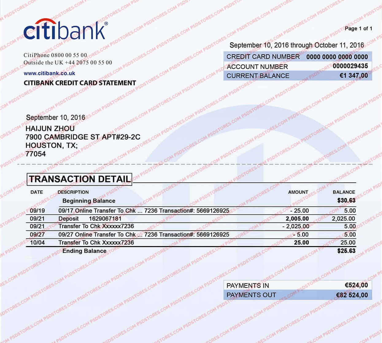 CitiBank Bank Statement pdf