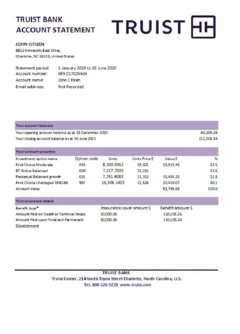 Truist Bank Statements PDF Online