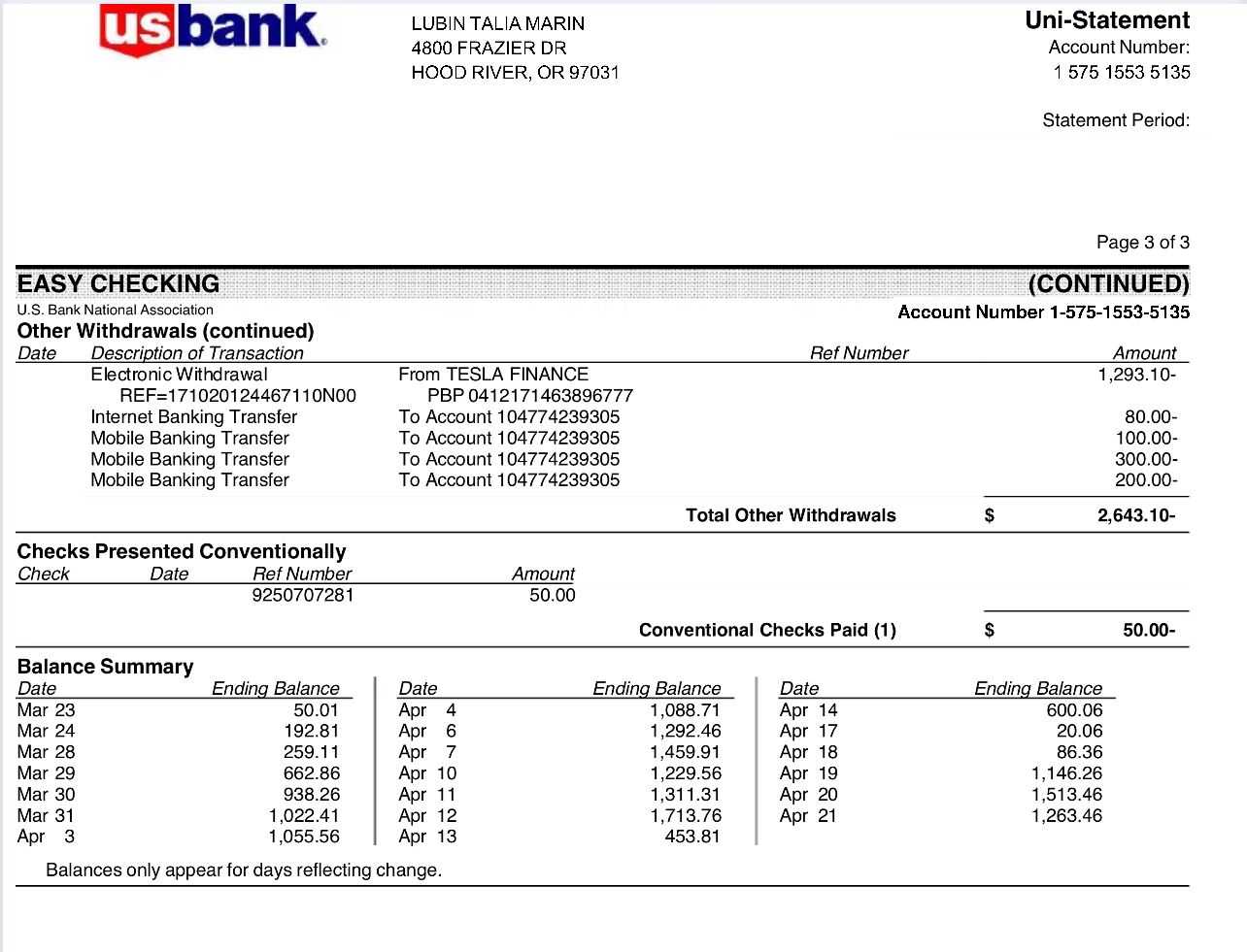 US Bank Statement Generator